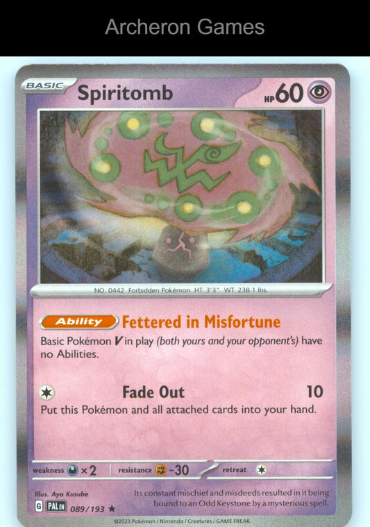 Pokemon Card Spiritomb PAL 089/193 R Paldea Evolved Holo