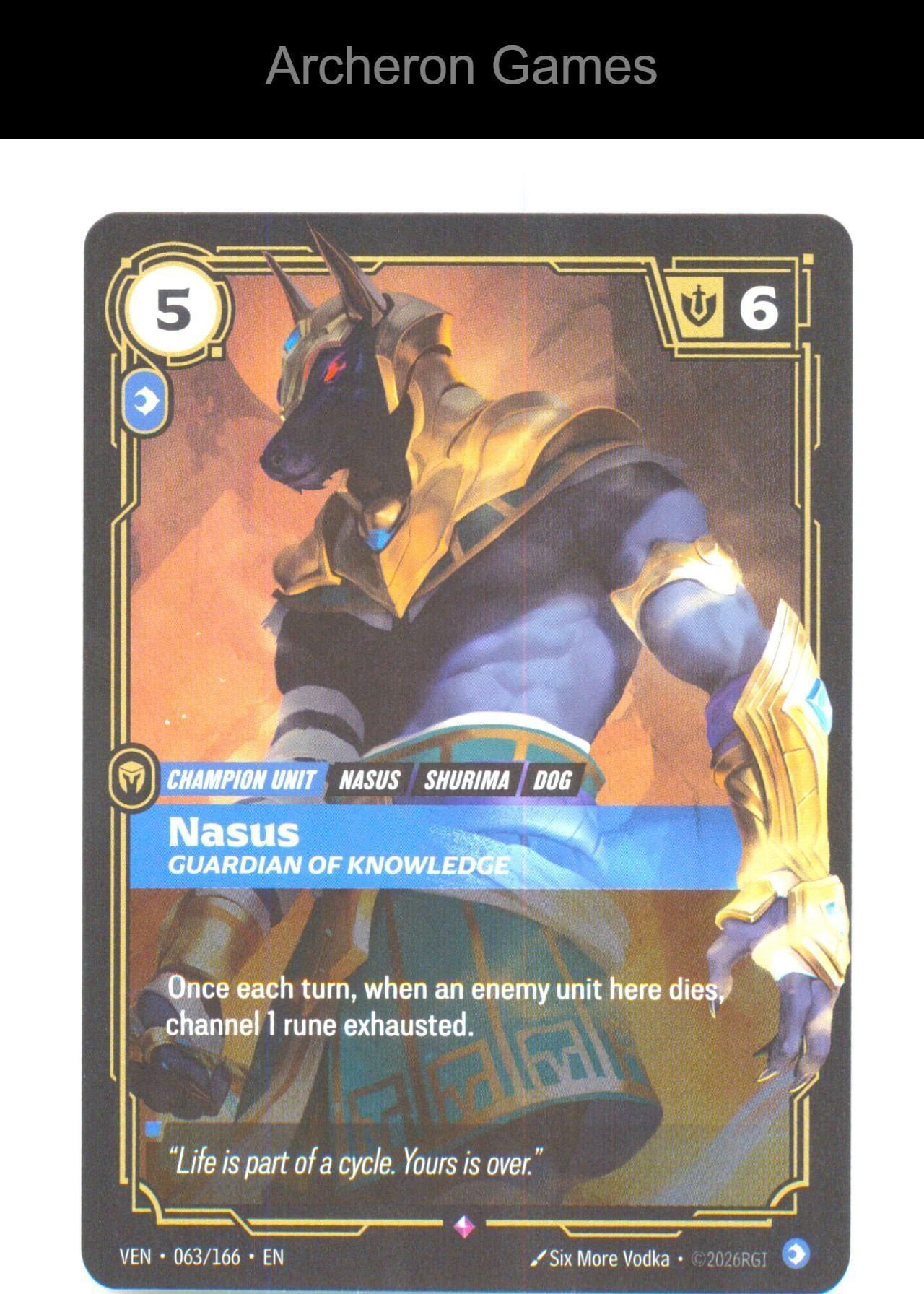 Nasus - Guardian of Knowledge VEN 063/166 R Vendetta Riftbound Card Foil