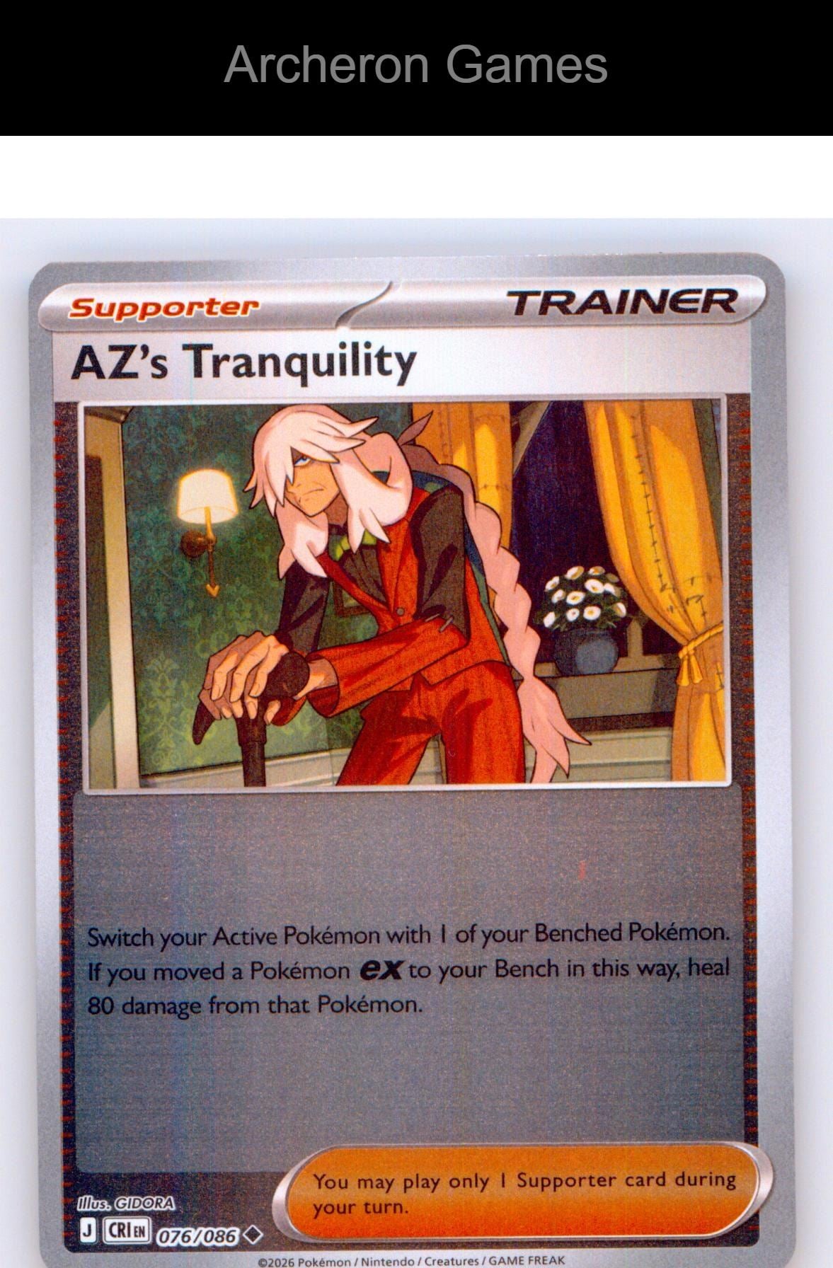 Pokemon Card AZ's Tranquility ME04 076/086 UC Chaos Rising Reverse Holo