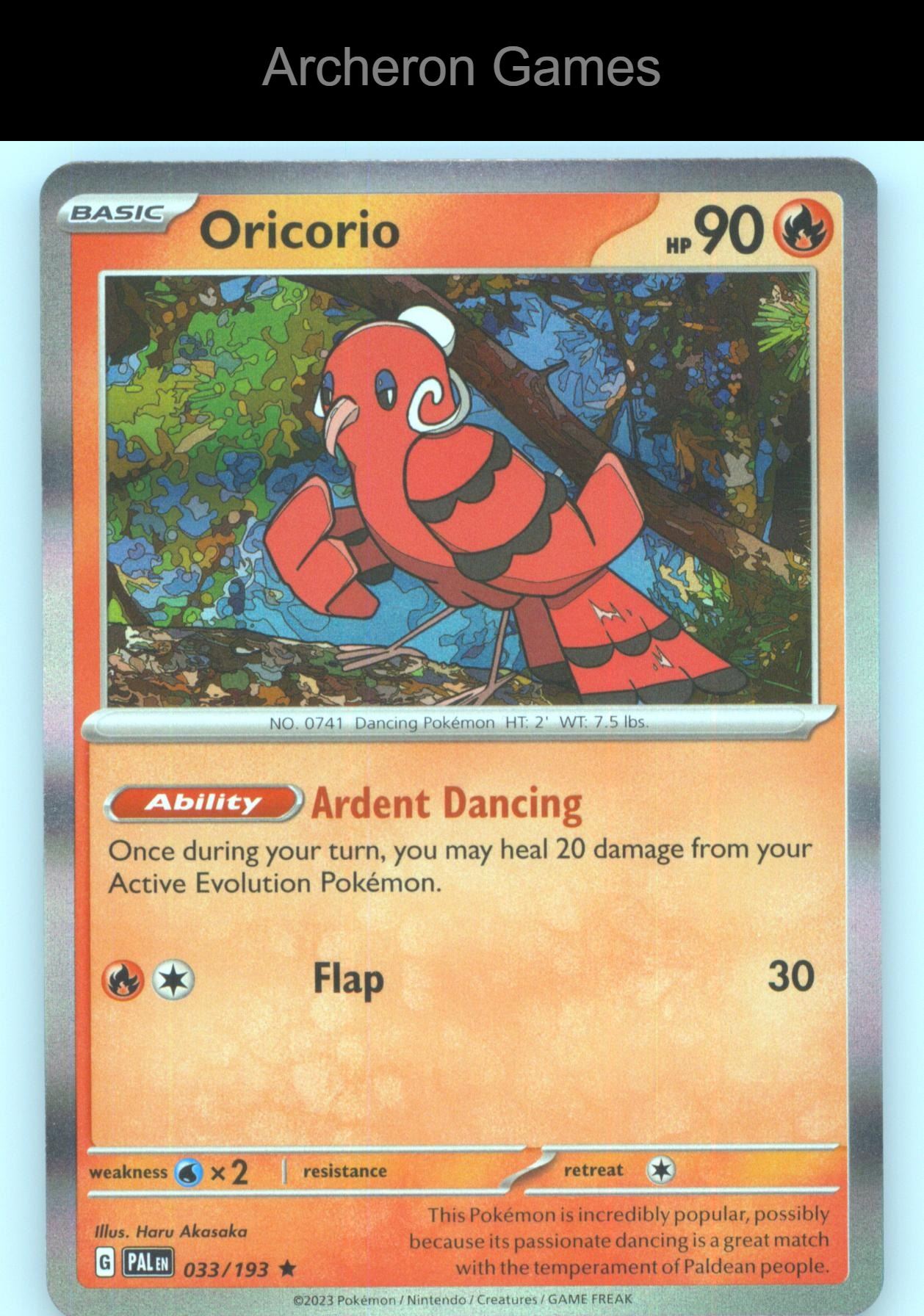Pokemon Card Oricorio PAL 033/193 R Paldea Evolved Holo