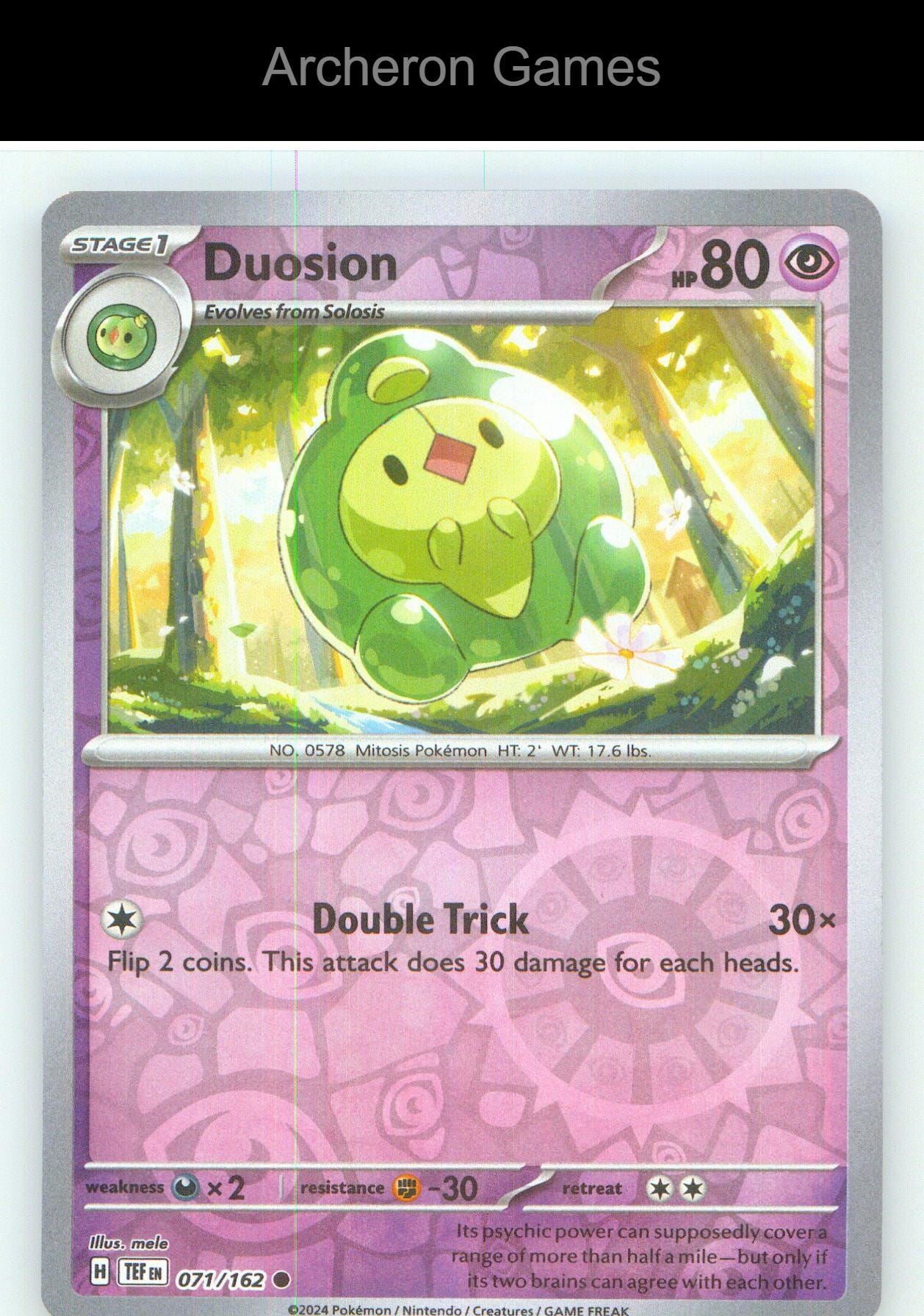 Pokemon Card Duosion TEF 071/162 C Temporal Forces Reverse Holo