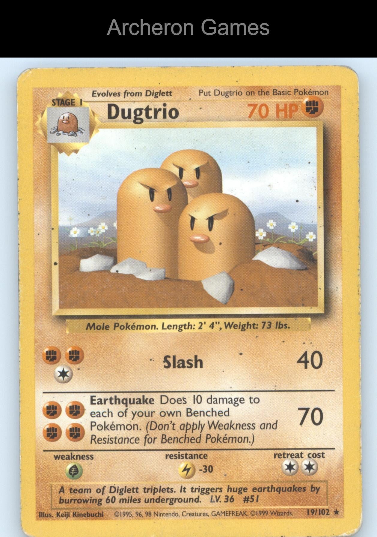 Pokemon Card Dugtrio BS 19/102 R Base Set Unlimited