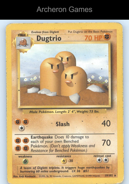 Pokemon Card Dugtrio BS 19/102 R Base Set Unlimited