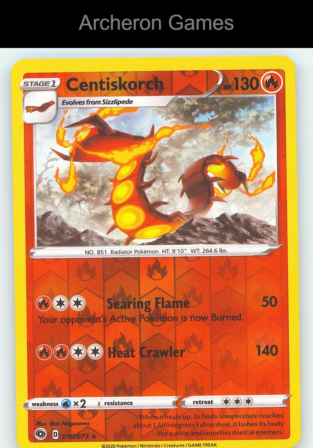 Pokemon Card Centiskorch CPA 010/073 R Champion's Path Reverse Holo