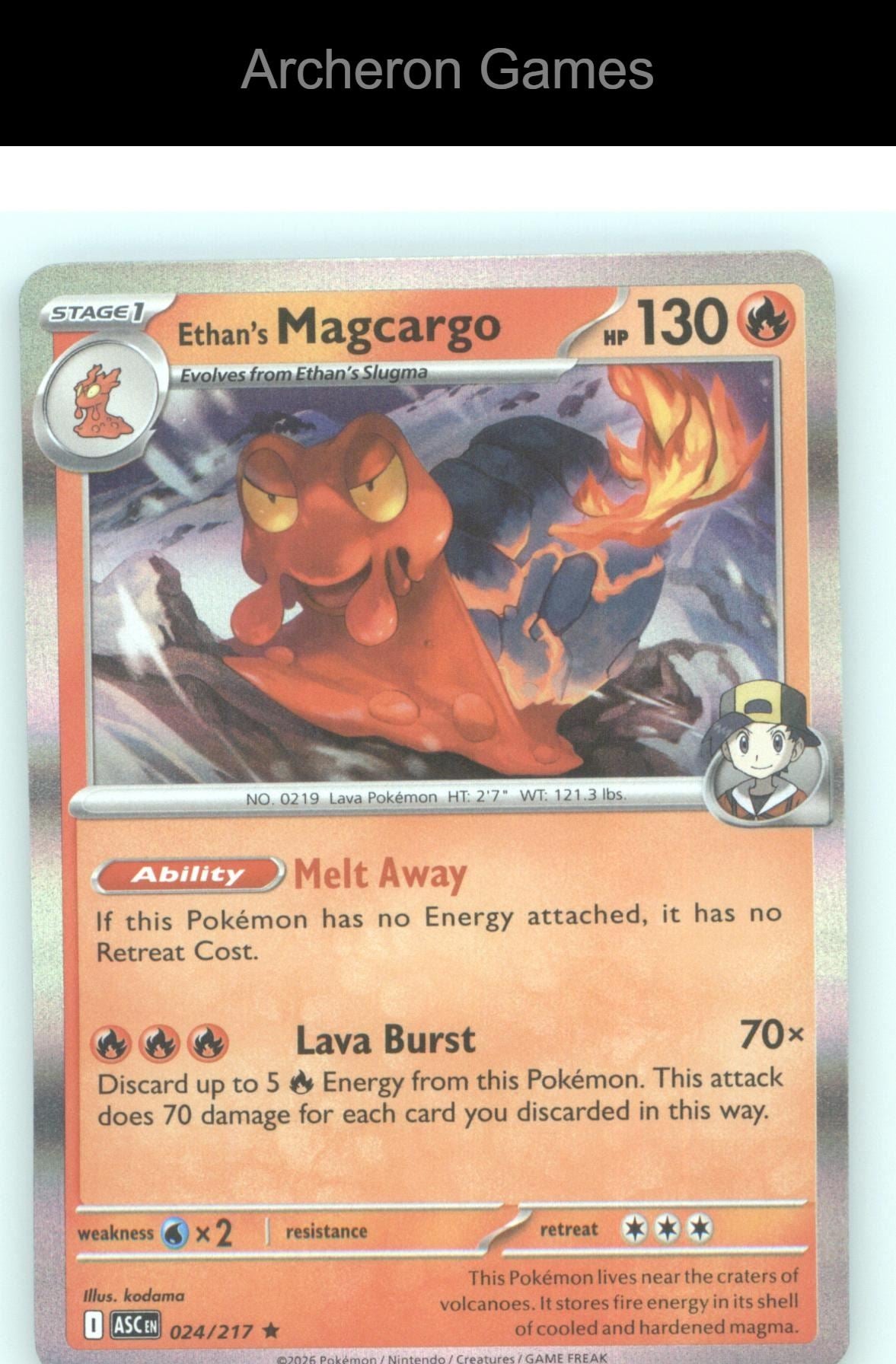 Pokemon Card Ethan's Magcargo ASC 024/217 R Ascended Heroes Holo