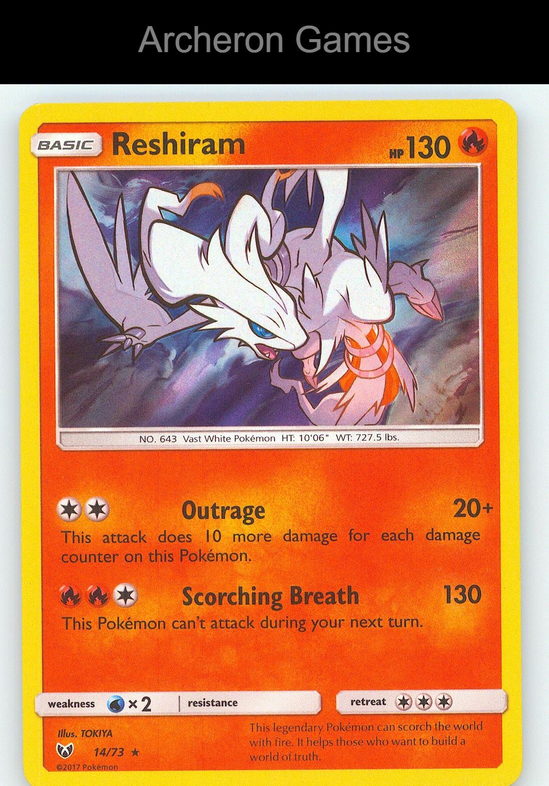 Pokemon Card Reshiram SLG 14/73 Surge Holo R Shining Legends