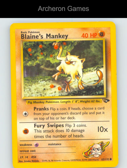 Pokemon Card Blaine's Mankey G2 63/132 C Gym Challenge Unlimited