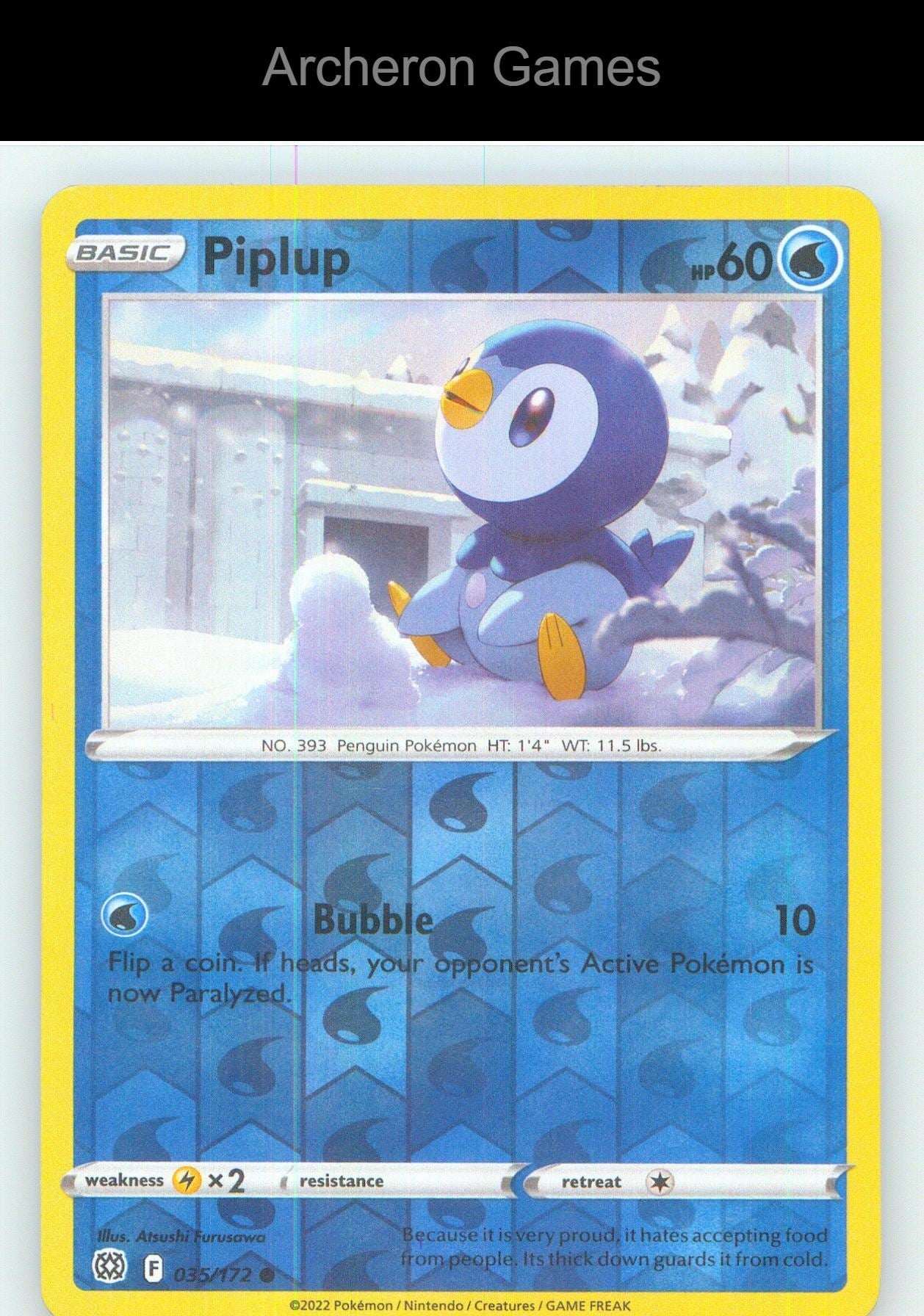 Pokemon Card Piplup BRS 035/172 C Brilliant Stars Reverse Holo