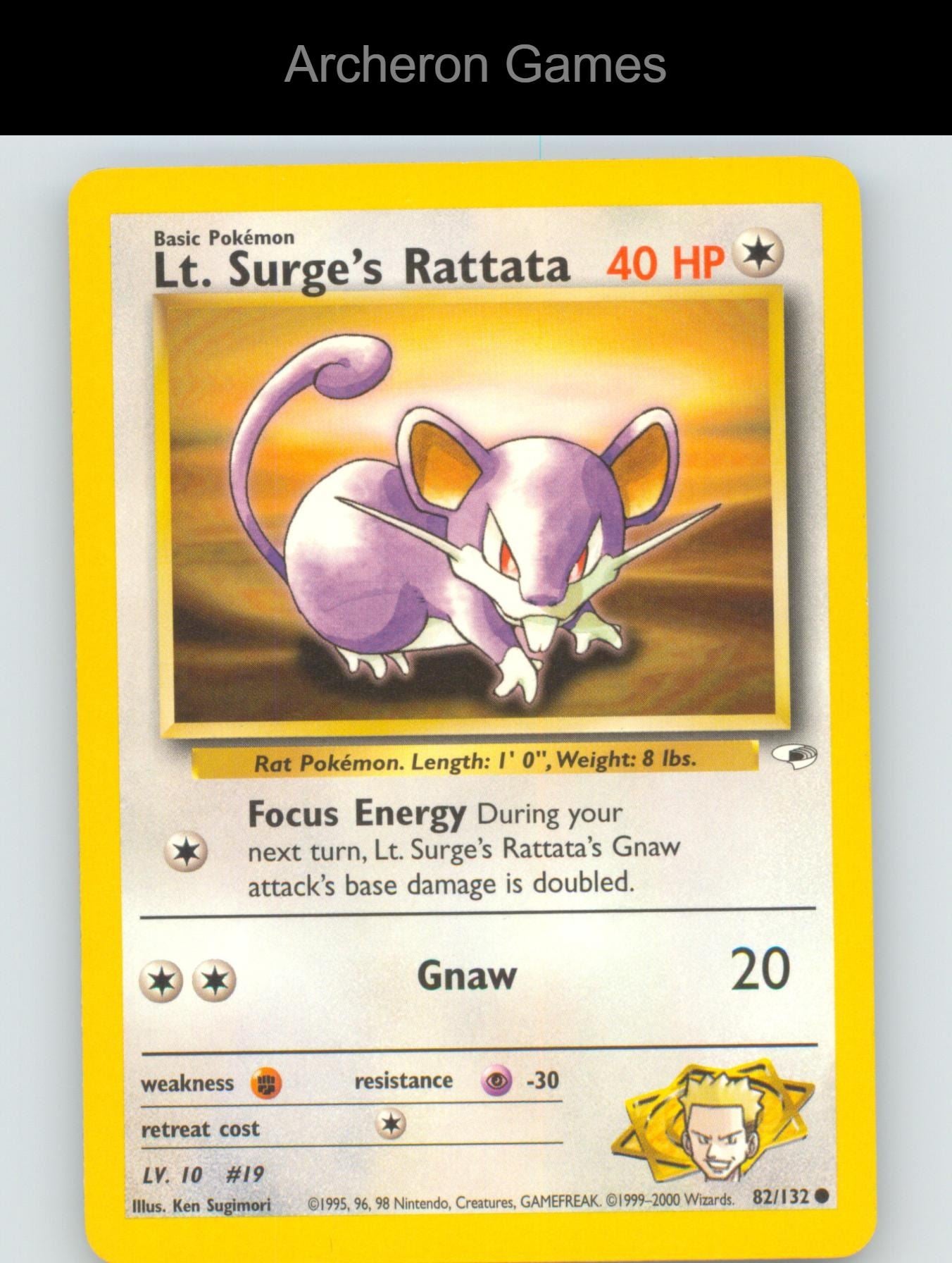 Pokemon Card Lt. Surge's Rattata G1 82/132 C Gym Heroes Unlimited