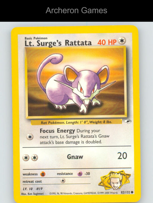 Pokemon Card Lt. Surge's Rattata G1 82/132 C Gym Heroes Unlimited