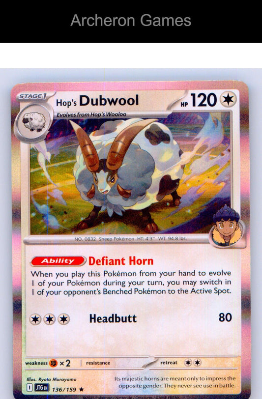 Pokemon Card Hop's Dubwool JTG 136/159 R Journey Together Holo
