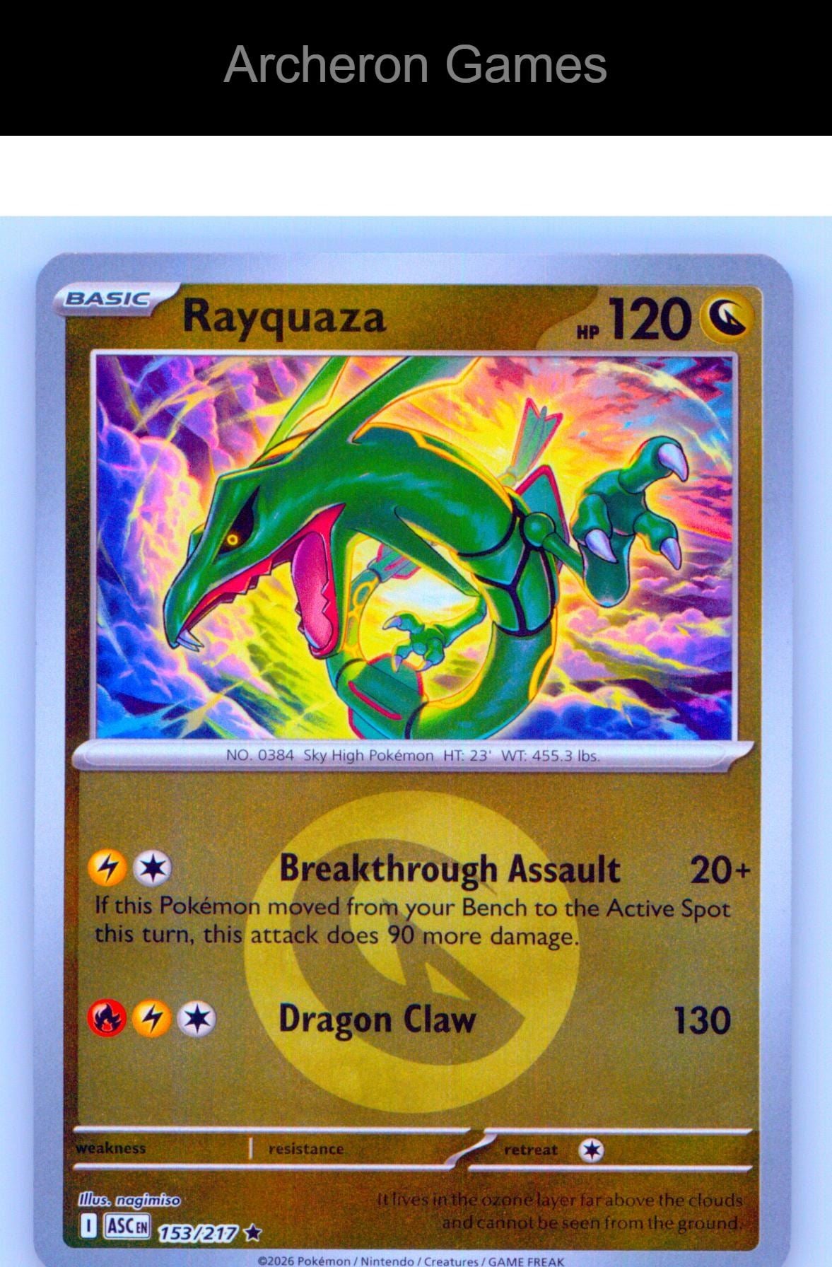 Pokemon Card Rayquaza (Energy Symbol Pattern) ASC 153/217  Reverse Holo