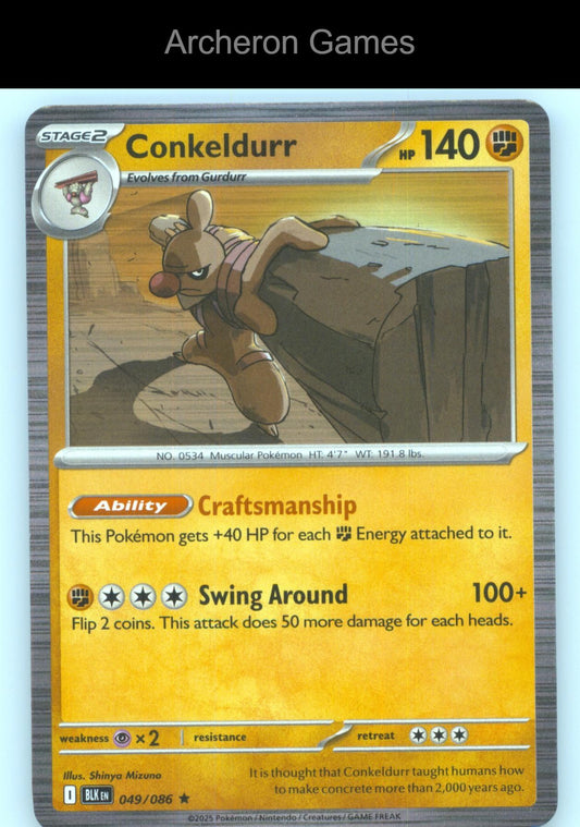 Pokemon Card Conkeldurr BLK 049/086 HOLO R Black Bolt