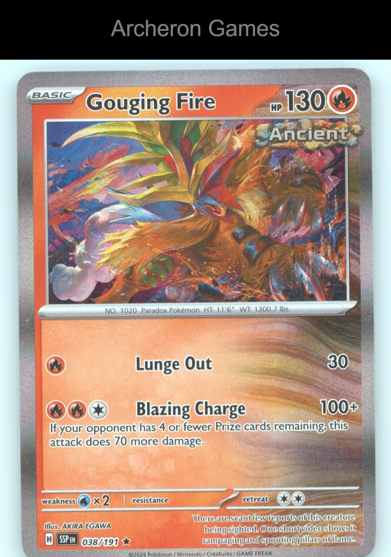 Pokemon Card Gouging Fire SSP 038/191 R Surging Sparks Holo