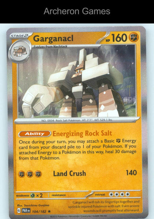 Pokemon Card Garganacl PAR 104/182 R Paradox Rift Holo