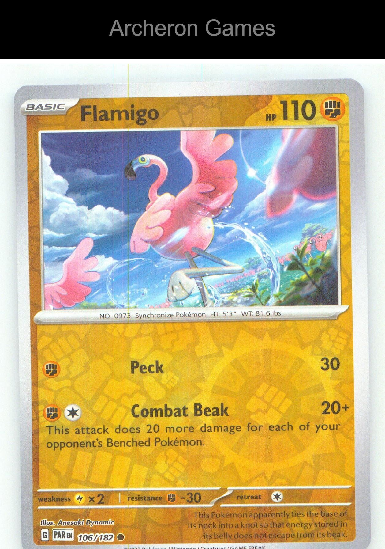 Pokemon Card Flamigo PAR 106/182 C Paradox Rift Reverse Holo