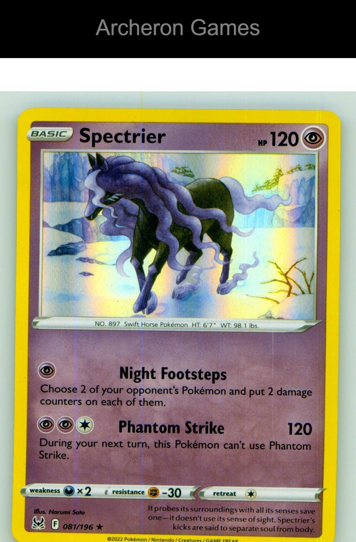 Pokemon Card Spectrier LOR 081/196 HOLO R Lost Origin