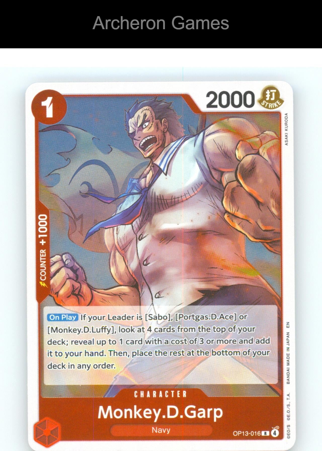Monkey.D.Garp OP13-016 R One Piece Card NM/EX+ Foil