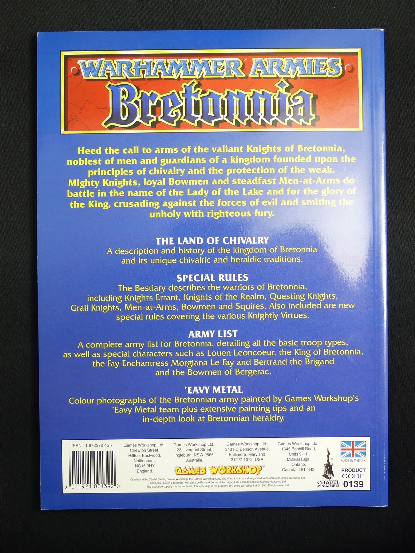 Warhammer Armies: Bretonnia 5th Edition Softback 1996 - Warhammer Old World #1HF