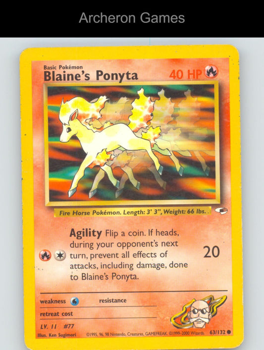 Pokemon Card Blaine's Ponyta G1 63/132 C Gym Heroes Unlimited