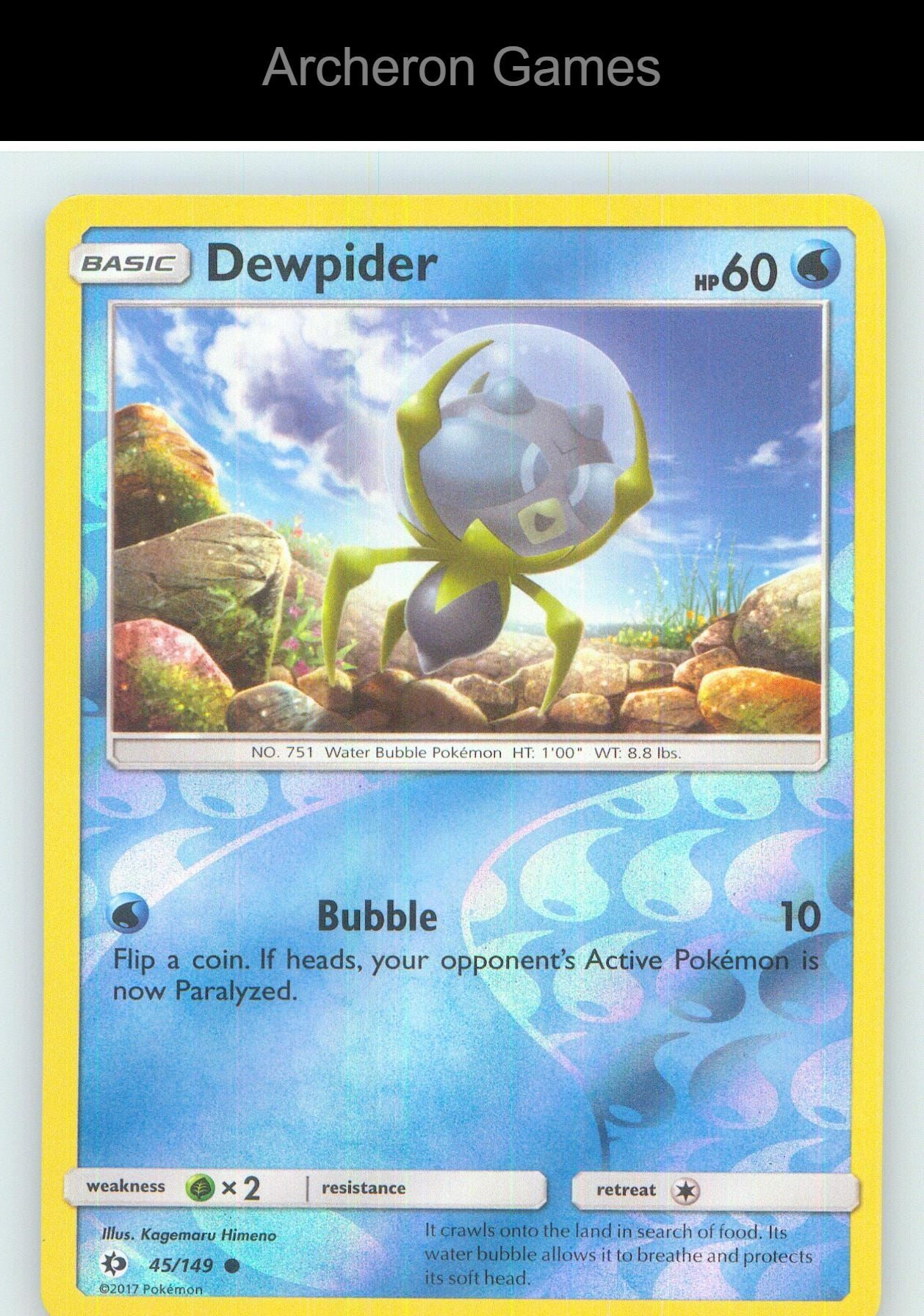 Pokemon Card Dewpider SM01 45/149 C SM Base Set Reverse Holo