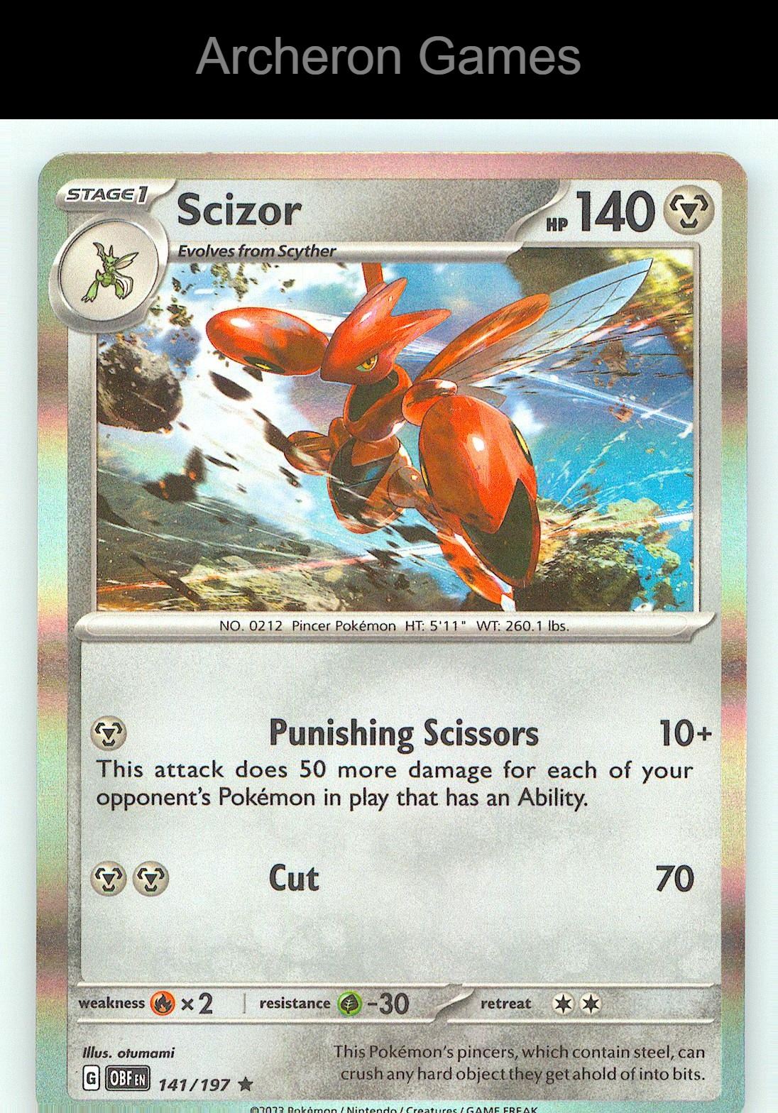 Pokemon Card Scizor Holo 141/197