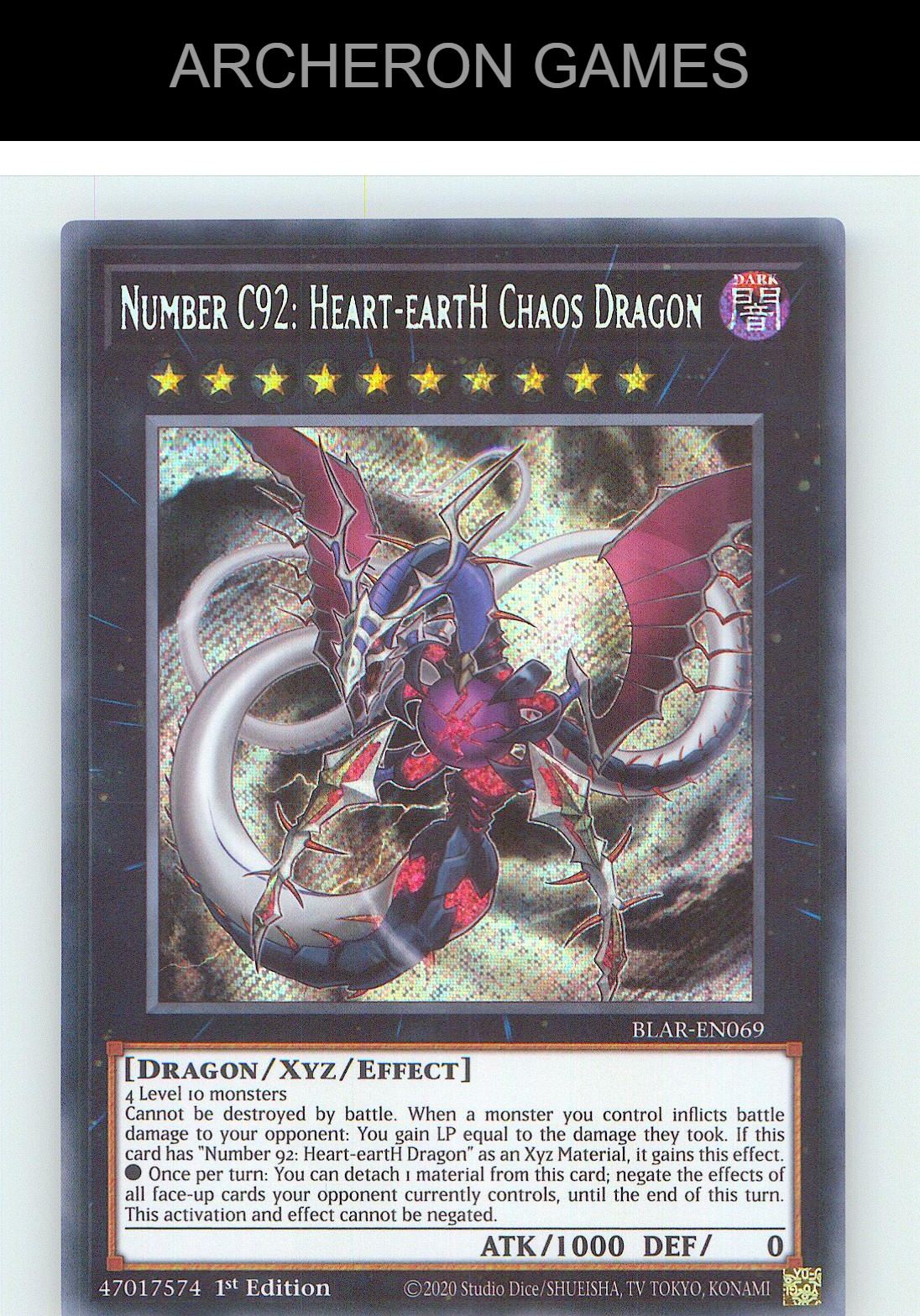 Number C92: Heart-eartH Chaos Dragon SEC YUGIOH Card 1st Edition