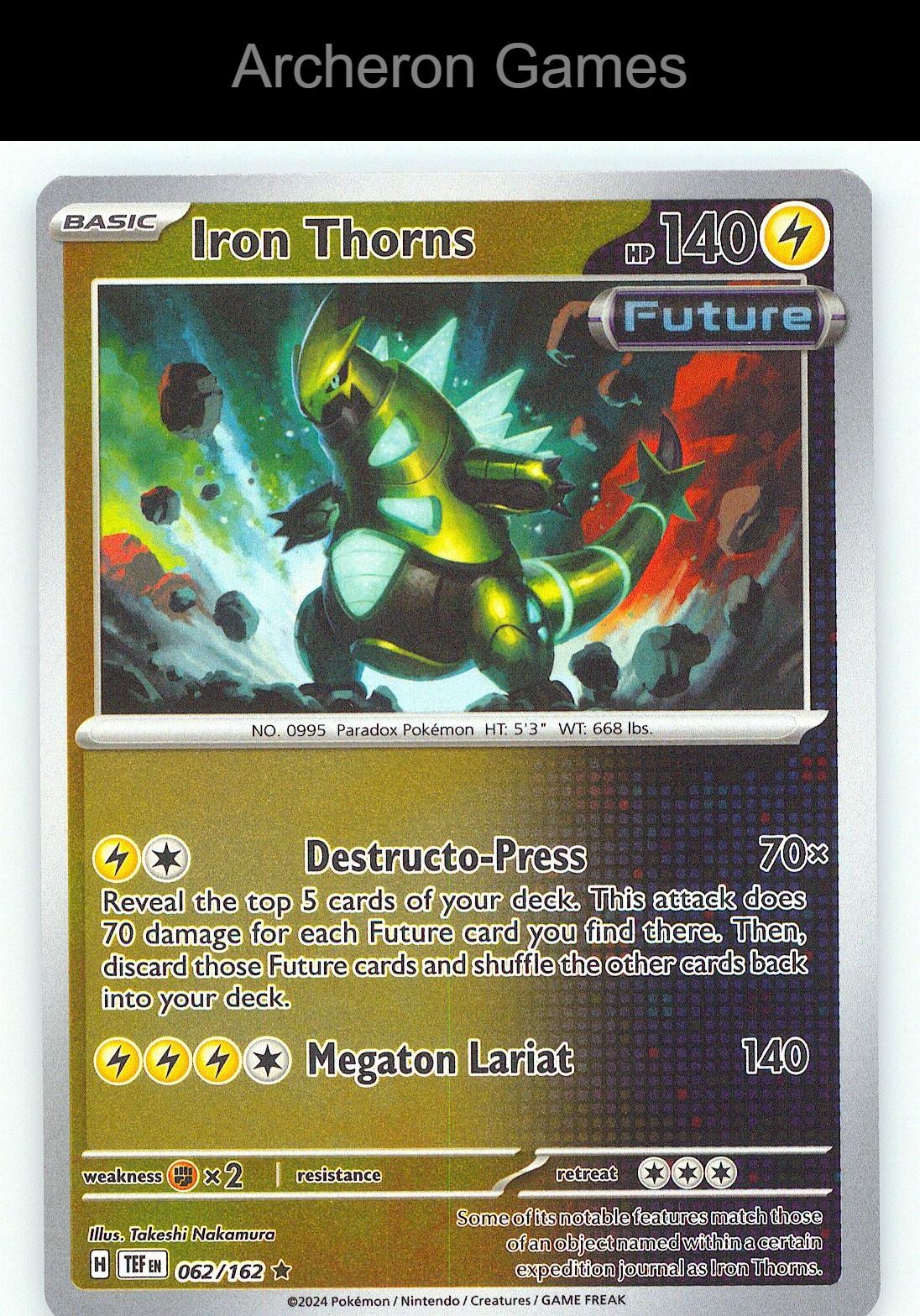 Pokemon Card Iron Thorns TEF 062/162 R Temporal Forces Reverse Holo