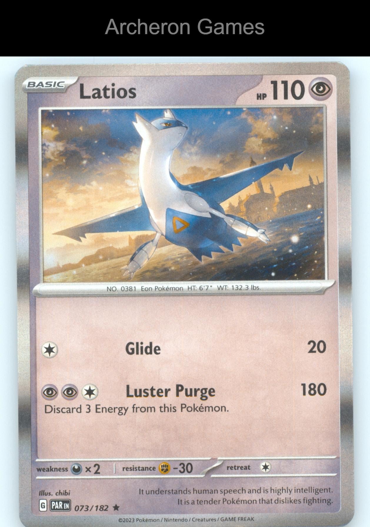 Pokemon Card Latios PAR 073/182 R Paradox Rift Holo