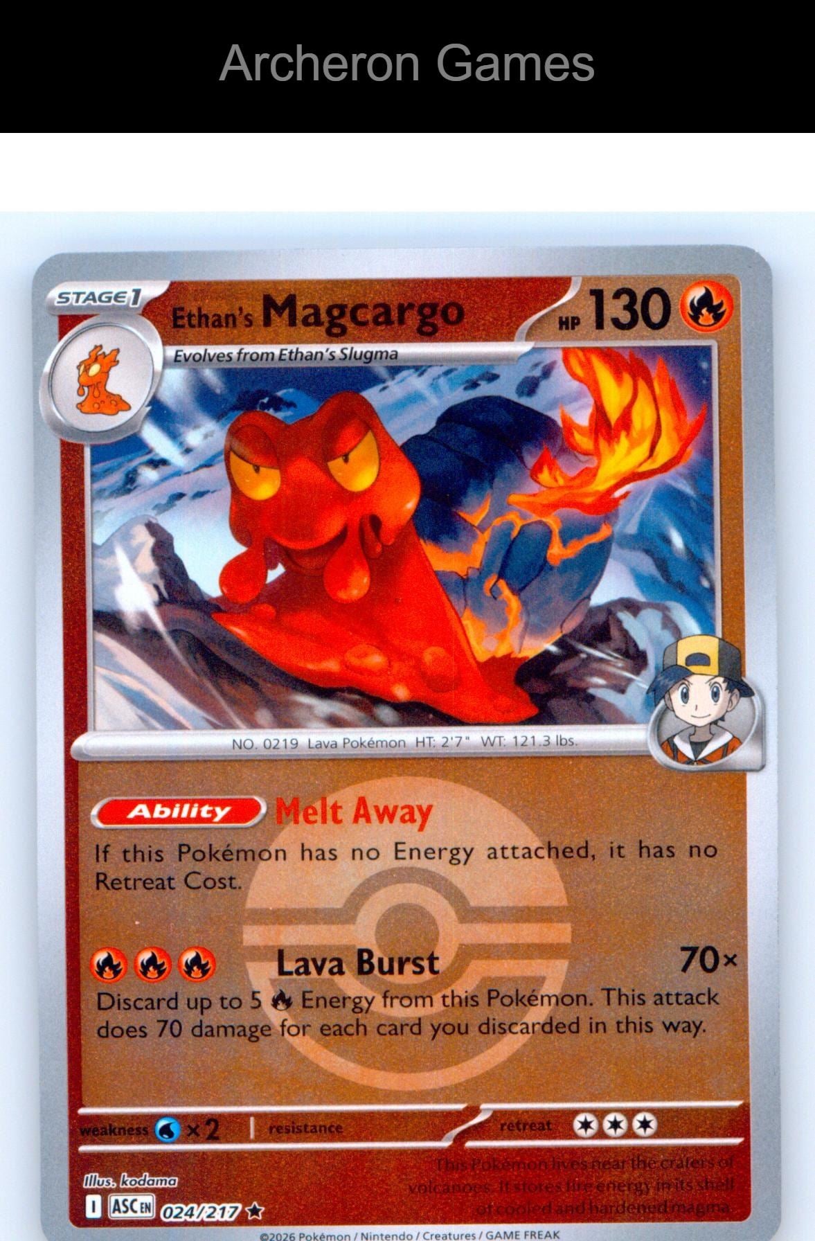 Pokemon Card Ethan's Magcargo (Poke Ball) ASC 024/217  Reverse Holo