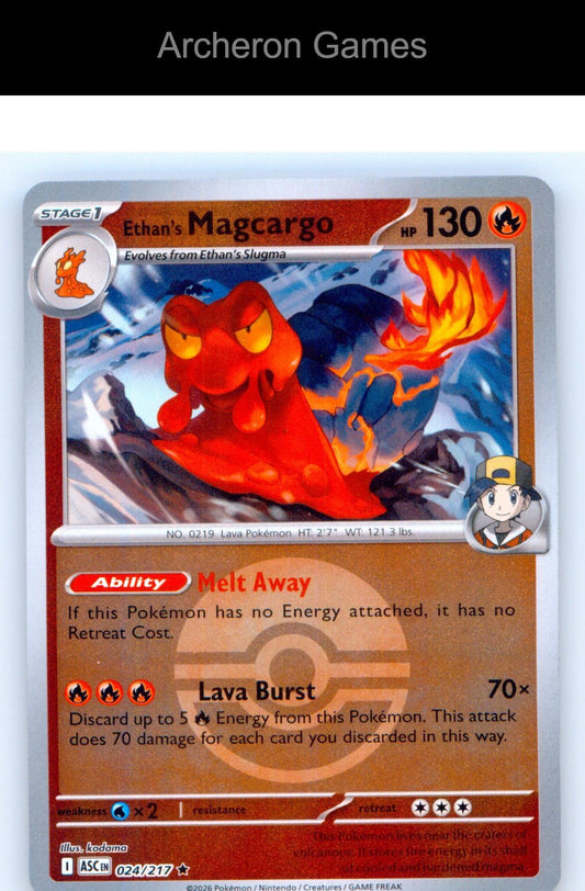 Pokemon Card Ethan's Magcargo (Poke Ball) ASC 024/217  Reverse Holo