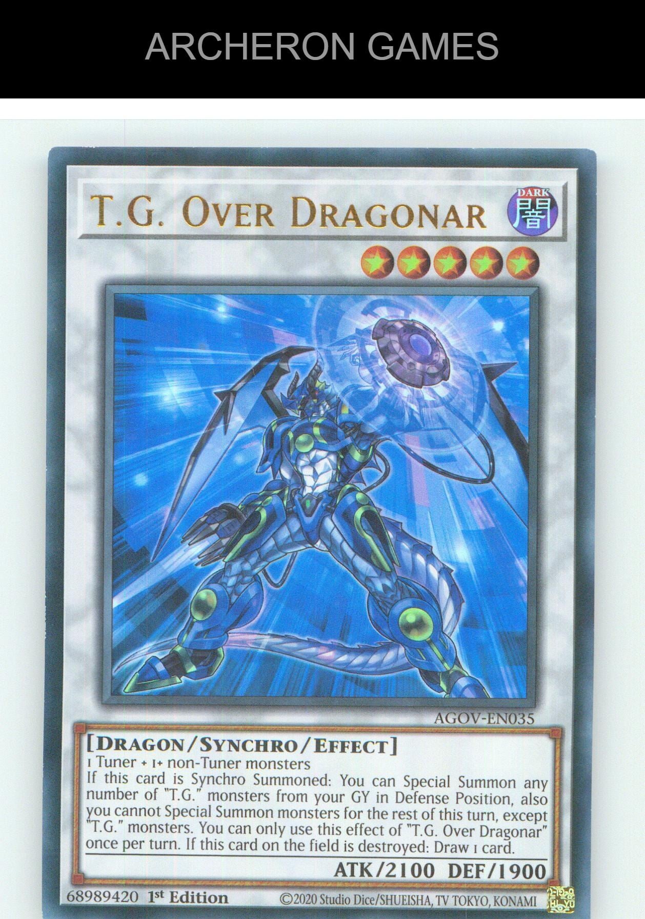 T.G. Over Dragonar UR YUGIOH Card 1st Edition