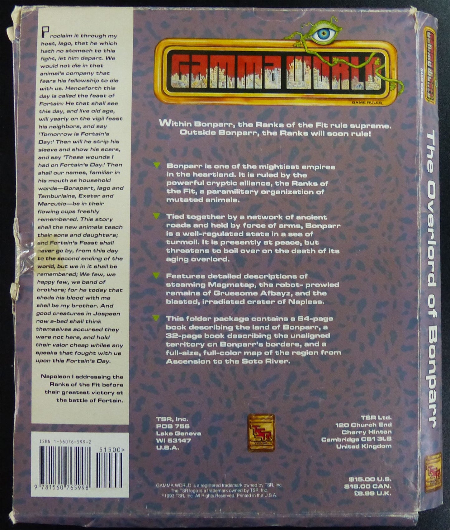 Gamma World: The Overlord of Bonparr GWA2 Accessory OOP - TSR Games #220