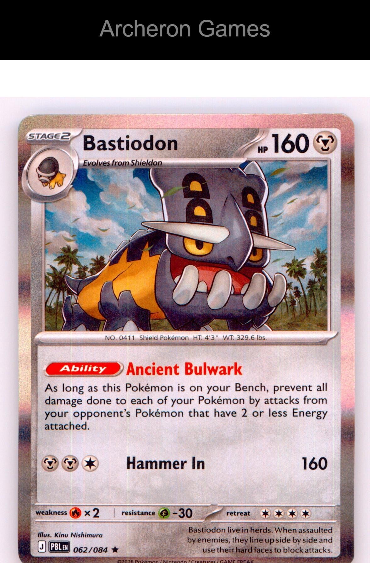 Pokemon Card Bastiodon ME05 062/084 R Pitch Black Holo