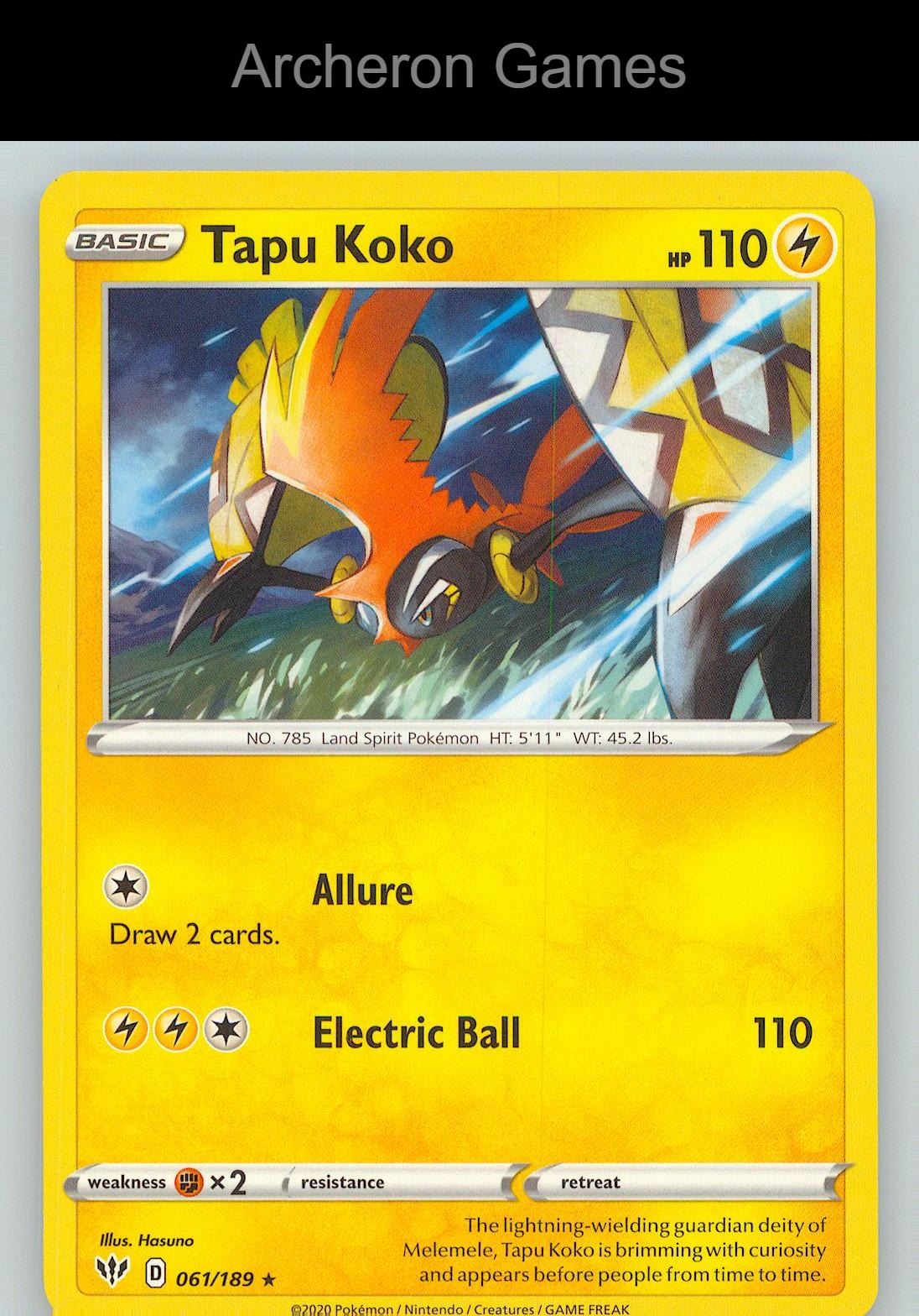 Pokemon Card Tapu Koko DAA 061/189 R Darkness Ablaze