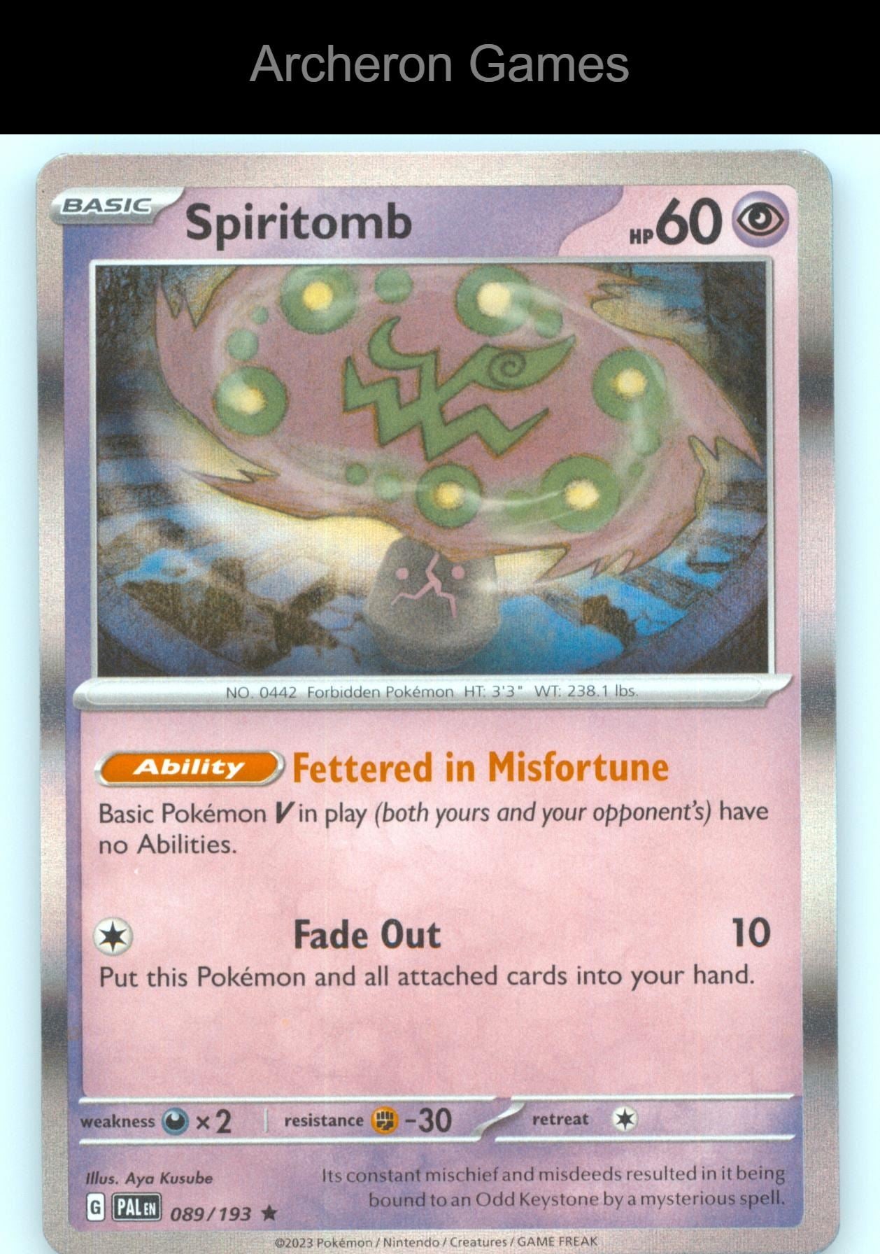Pokemon Card Spiritomb PAL 089/193 R Paldea Evolved Holo