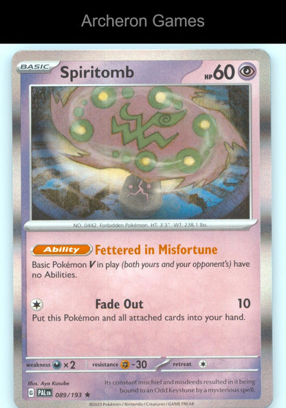 Pokemon Card Spiritomb PAL 089/193 R Paldea Evolved Holo