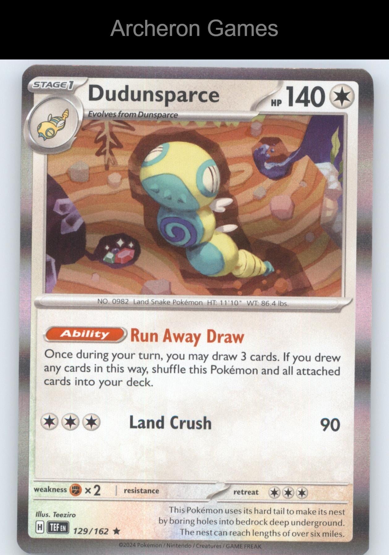 Pokemon Card Dudunsparce TEF 129/162 R Temporal Forces Holo