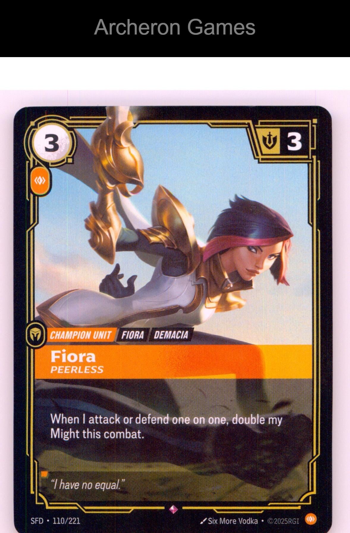 Fiora - Peerless SFD 110/221 R Spiritforged Riftbound Card
