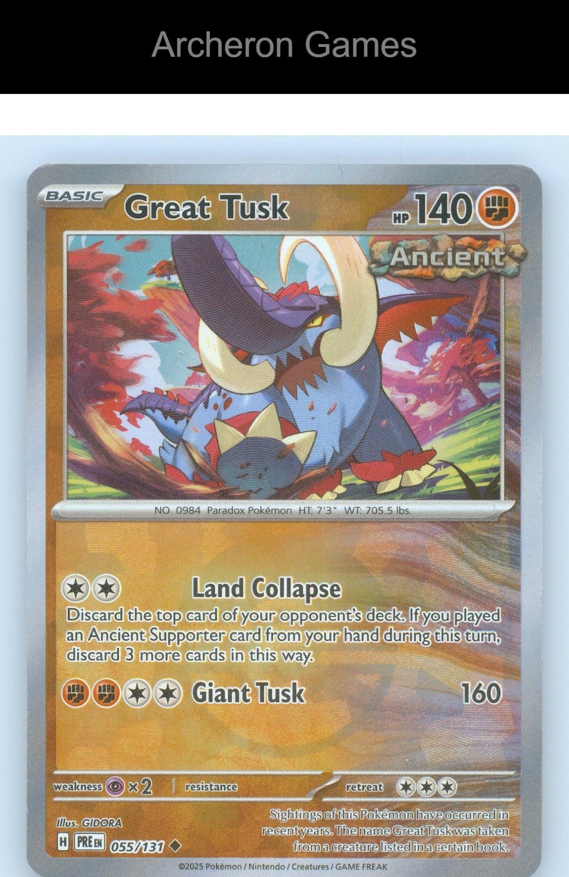 Pokemon Card Great Tusk PRE 055/131 UC Prismatic Evolutions Reverse Holo