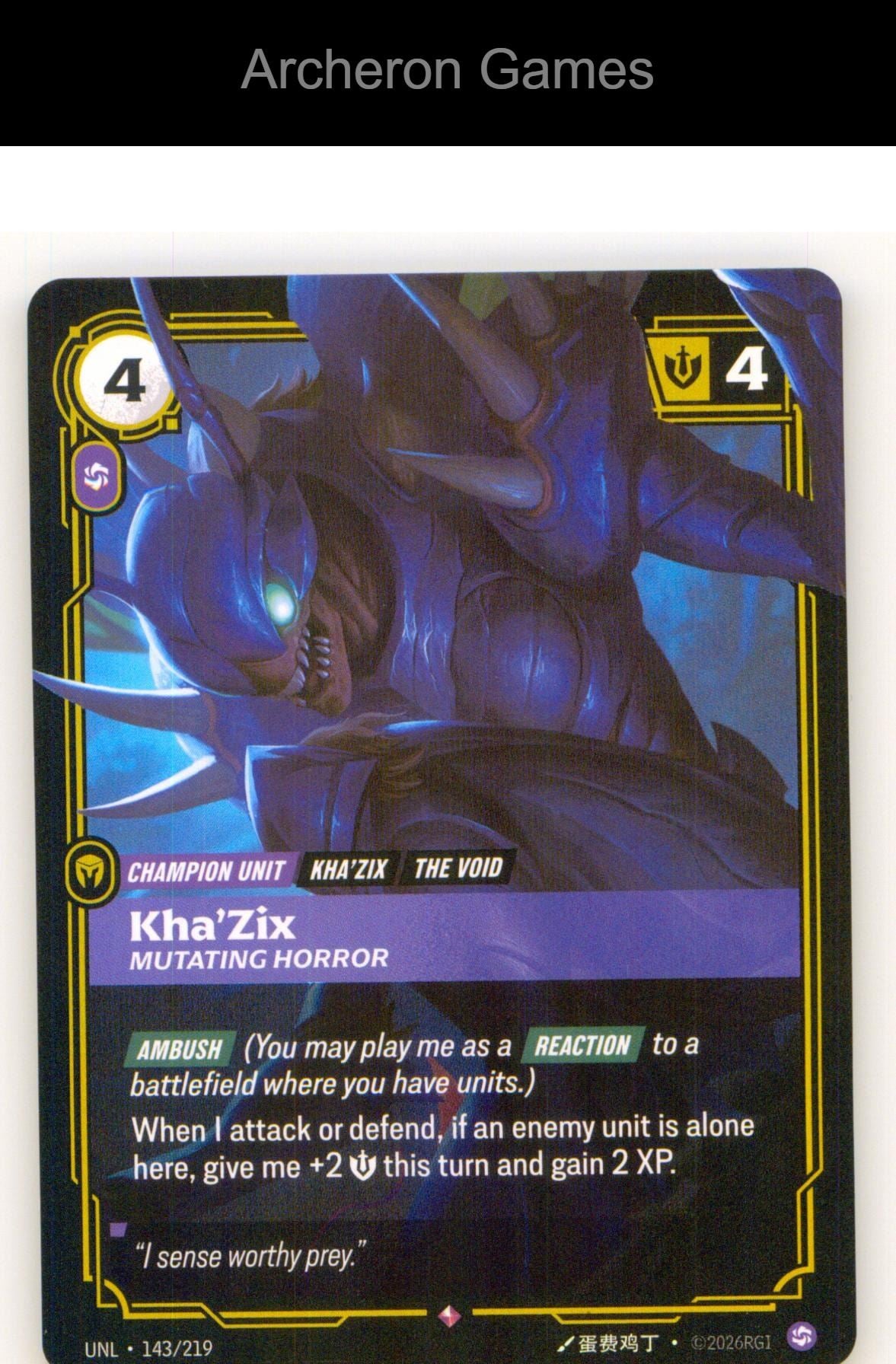 Kha'Zix - Mutating Horror UNL 143/219 R Unleashed Riftbound Card
