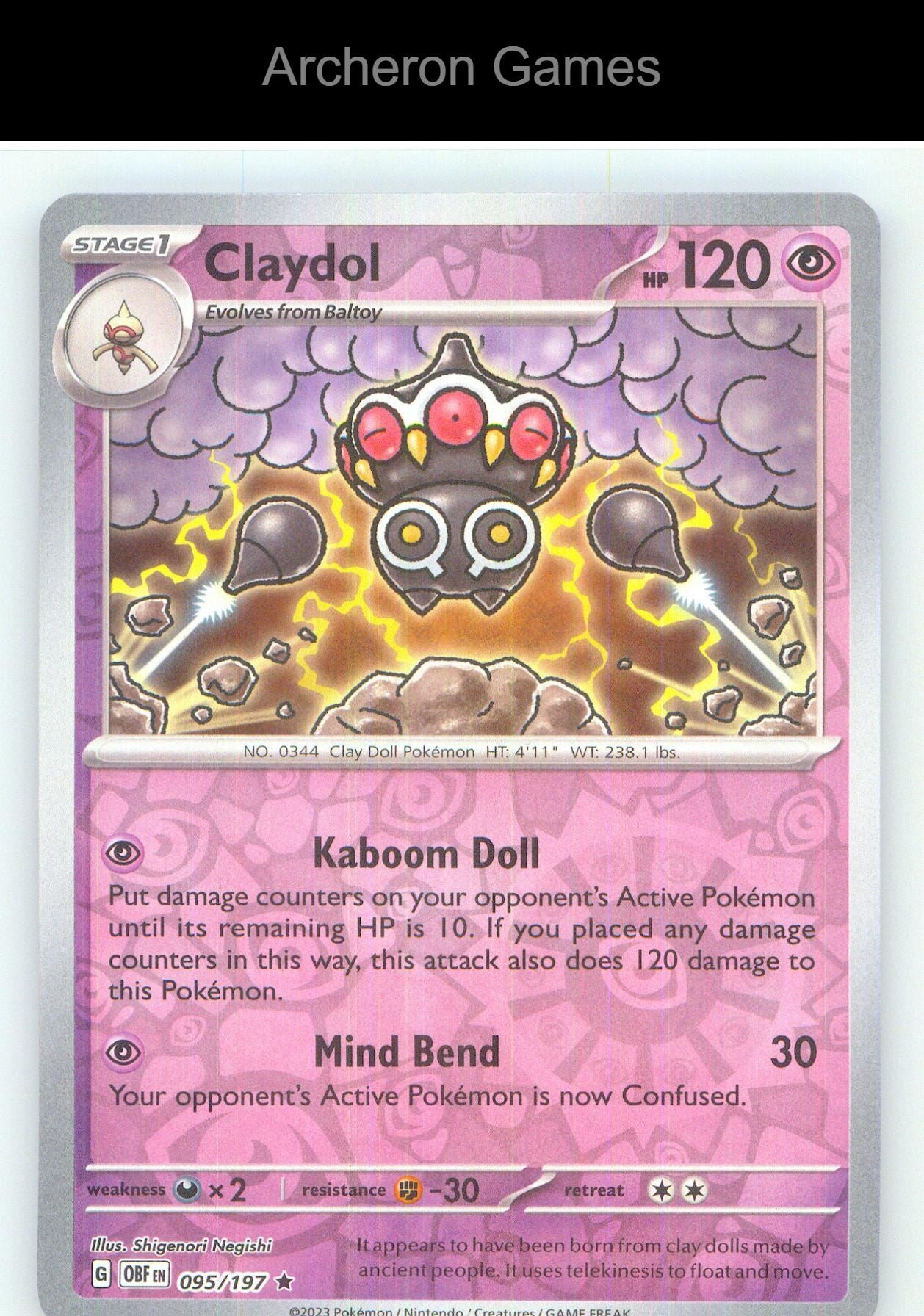 Pokemon Card Claydol OBF 095/197 R Obsidian Flames Reverse Holo