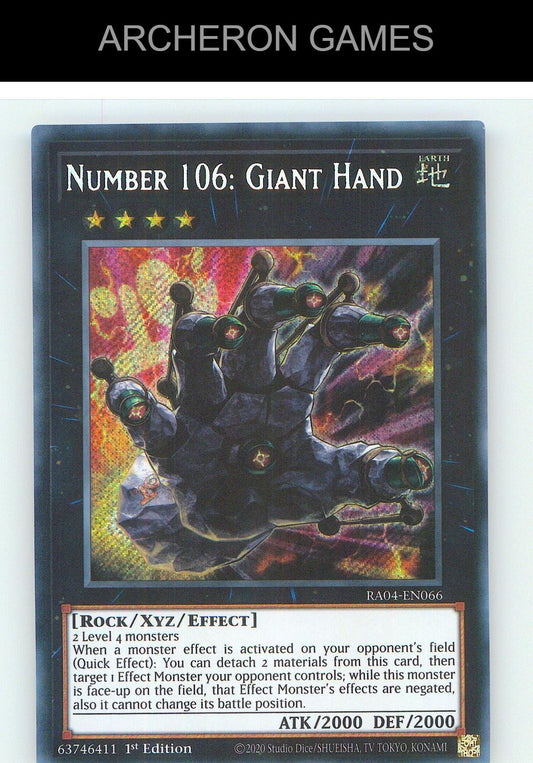 Number 106: Giant Hand (Secret Rare) SEC YUGIOH Card 1st Edition