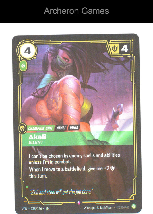 Akali - Silent VEN 038/166 R Vendetta Riftbound Card Foil