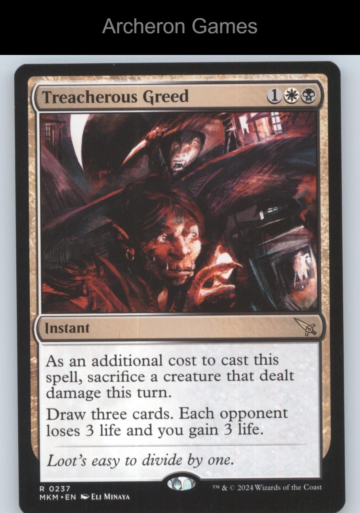 Treacherous Greed 237 R MTG Card Promo Pack: Murders at Karlov Manor