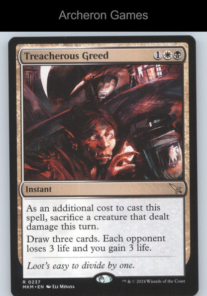Treacherous Greed 237 R MTG Card Promo Pack: Murders at Karlov Manor