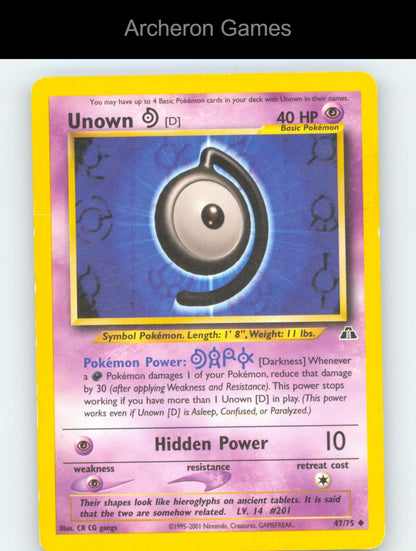 Pokemon Card Unown [D] N2 47/75 UC Neo Discovery Unlimited