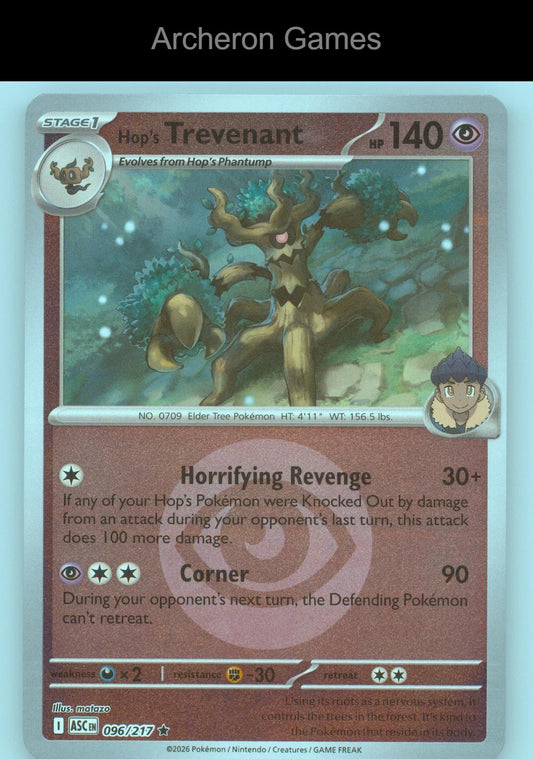 Pokemon Card Hop's Trevenant (Energy Symbol Pattern) ASC 096/217 Reverse Holo