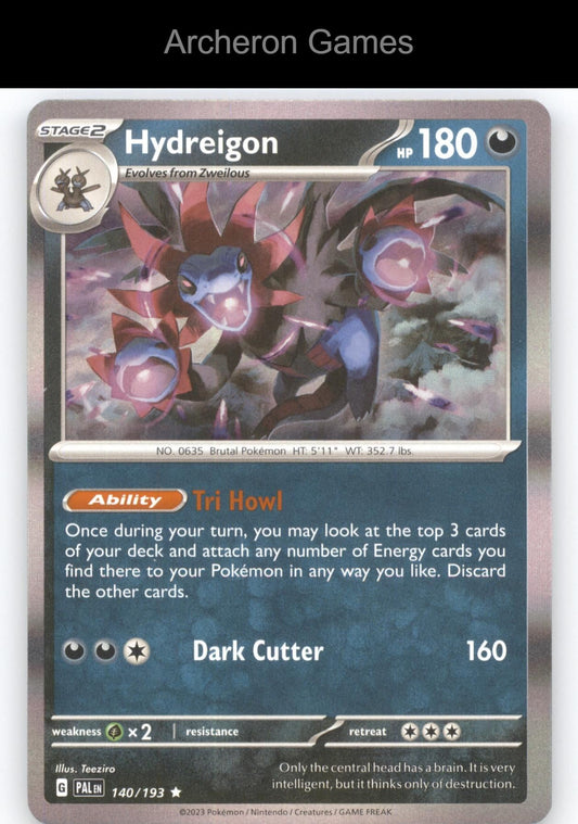 Pokemon Card Hydreigon PAL 140/193 R Paldea Evolved Holo
