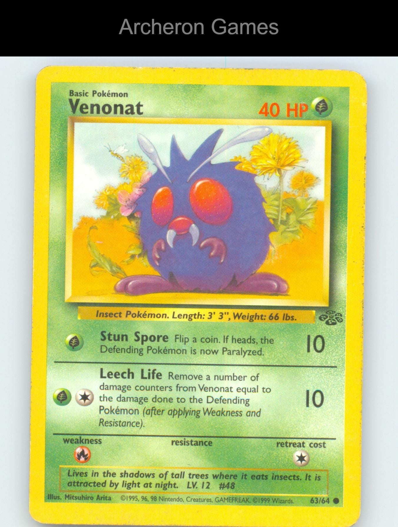 Pokemon Card Venonat JU 63/64 C Jungle Unlimited